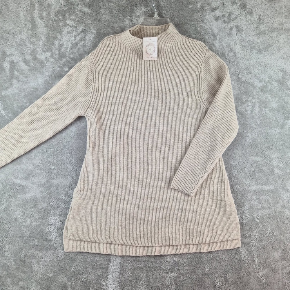 Dress Forum Serena Tunic Sweater Womens Smal Beige Neutral Ribbed Mock Neck NWT